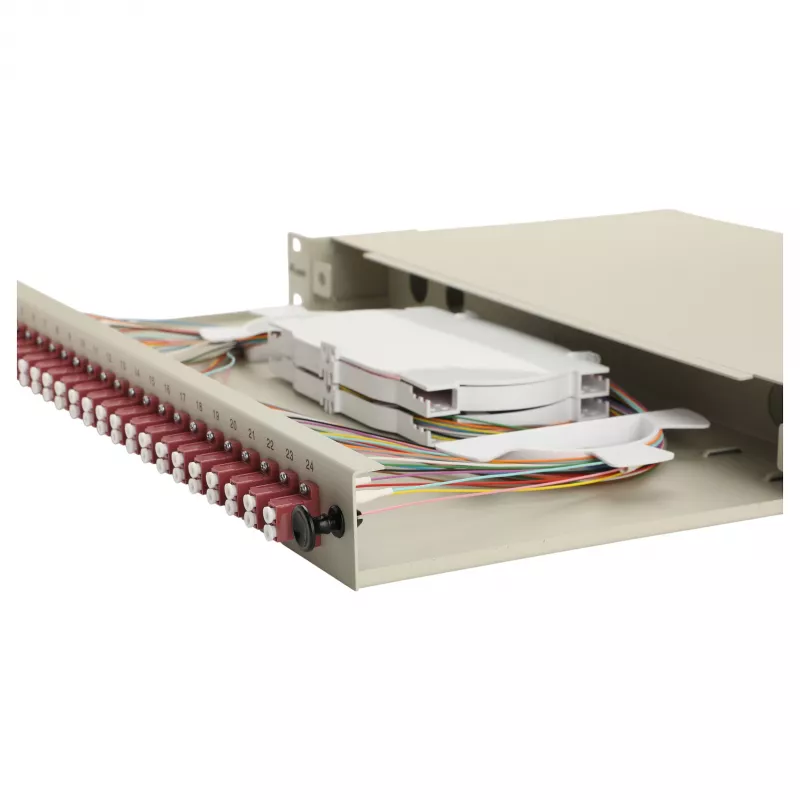 EQUIP 24-Port Fiber Optic Splice Box, LC Duplex, OM4, 1U, Equipped, Grey
