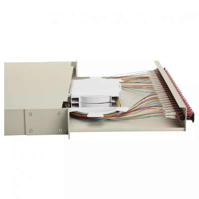 EQUIP 24-Port Fiber Optic Splice Box, LC Duplex, OM4, 1U, Equipped, Grey