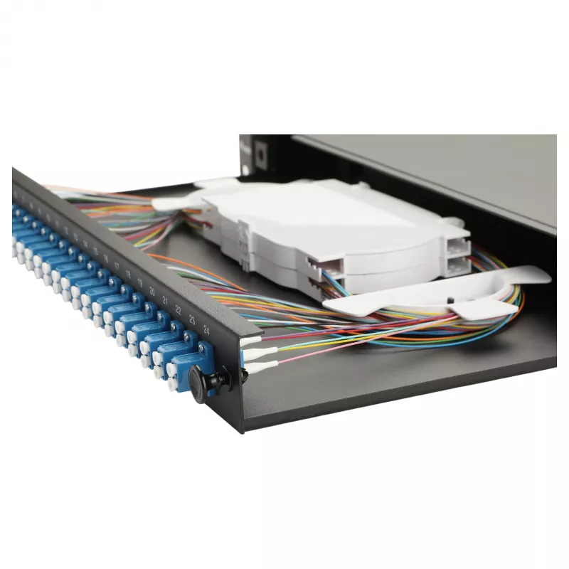 Equip 24-Port Fiber Optic Splice Box, LC Duplex, OS2, 1U, Equipped, Black