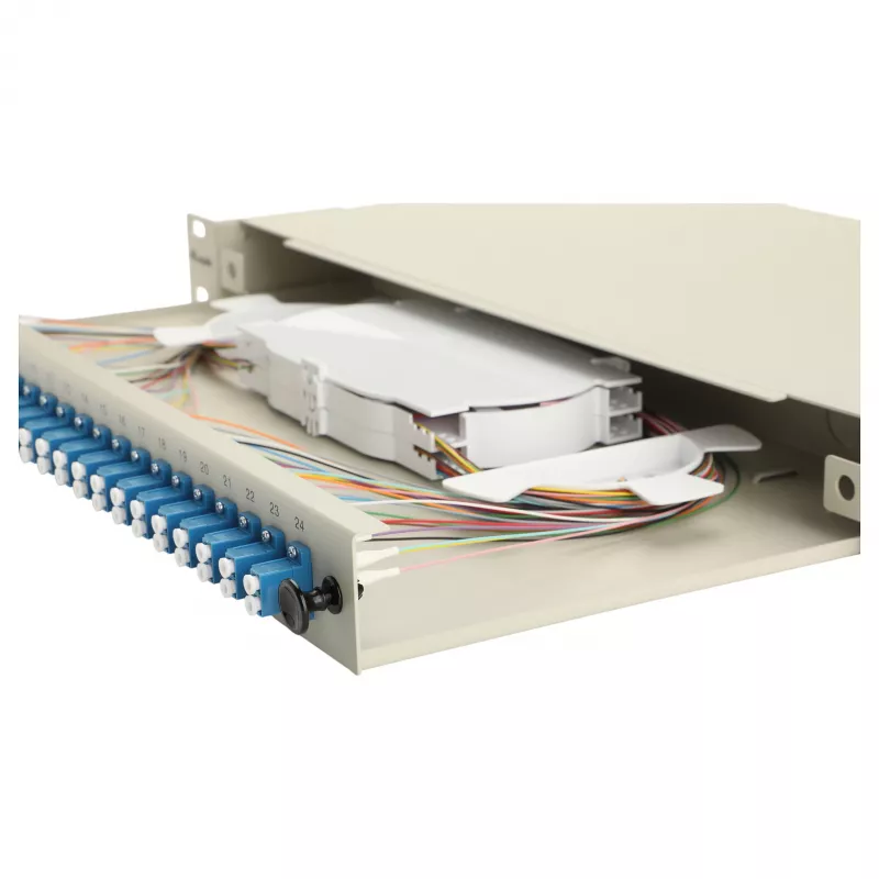 EQUIP 24-Port Fiber Optic Splice Box, LC Duplex, OS2, 1U, Equipped, Grey