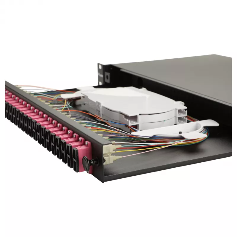 Equip 24-Port Fiber Optic Splice Box, SC Duplex, OM4, 1U, Equipped, Black