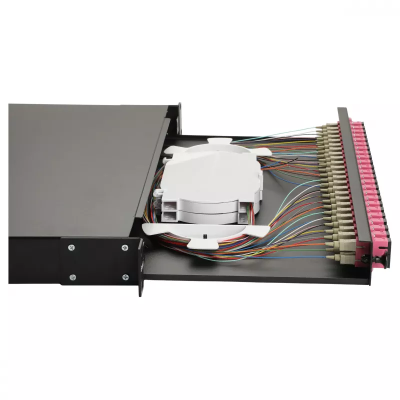 Equip 24-Port Fiber Optic Splice Box, SC Duplex, OM4, 1U, Equipped, Black