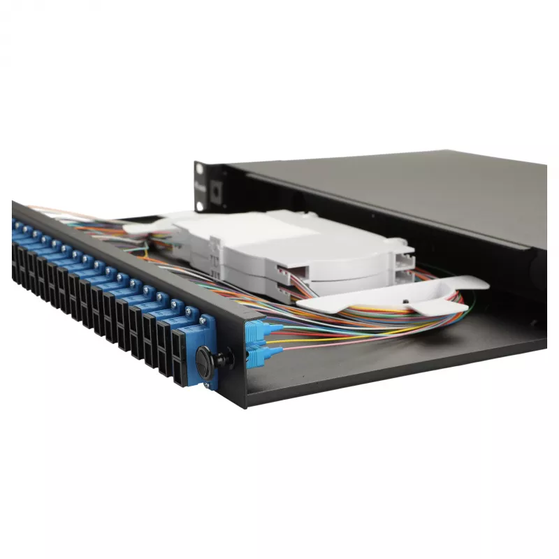 Equip 24-Port Fiber Optic Splice Box, SC Duplex, OS2, 1U, Equipped, Black