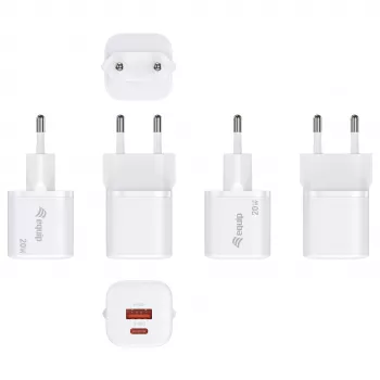 Equip 245526 2-Port USB-C PD3.0 / USB-A GaN 20W Wall Charger, White