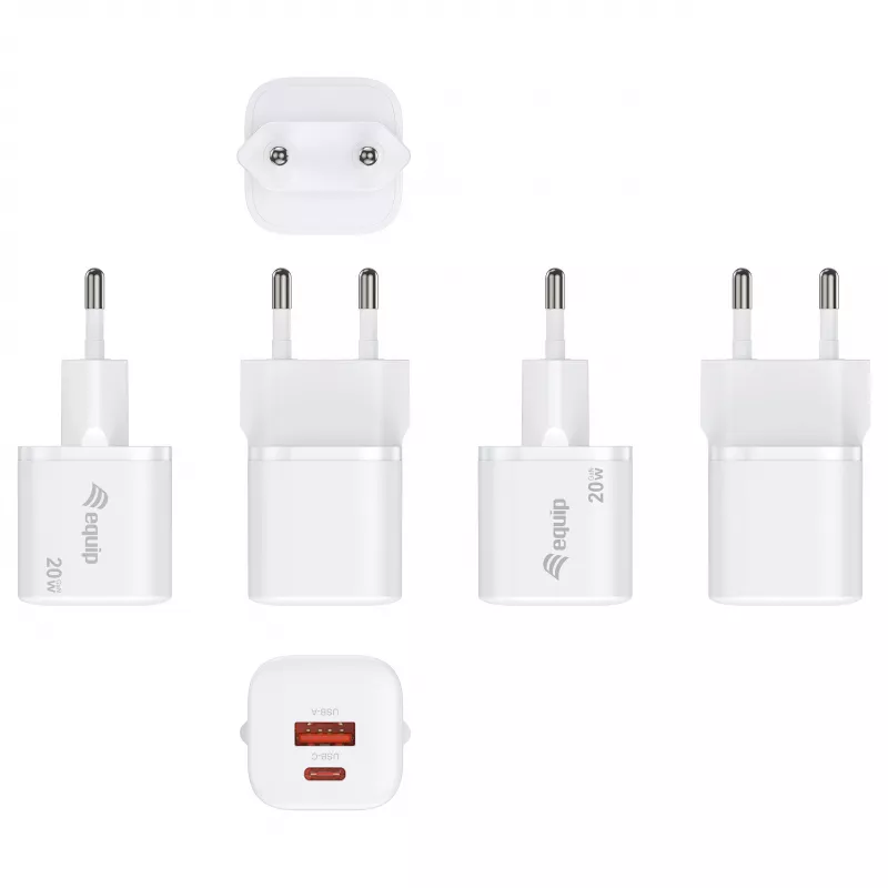 Equip 245526 2-Port USB-C PD3.0 / USB-A GaN 20W Wall Charger, White