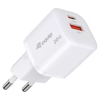 Equip 245526 2-Port USB-C PD3.0 / USB-A GaN 20W Wall Charger, White