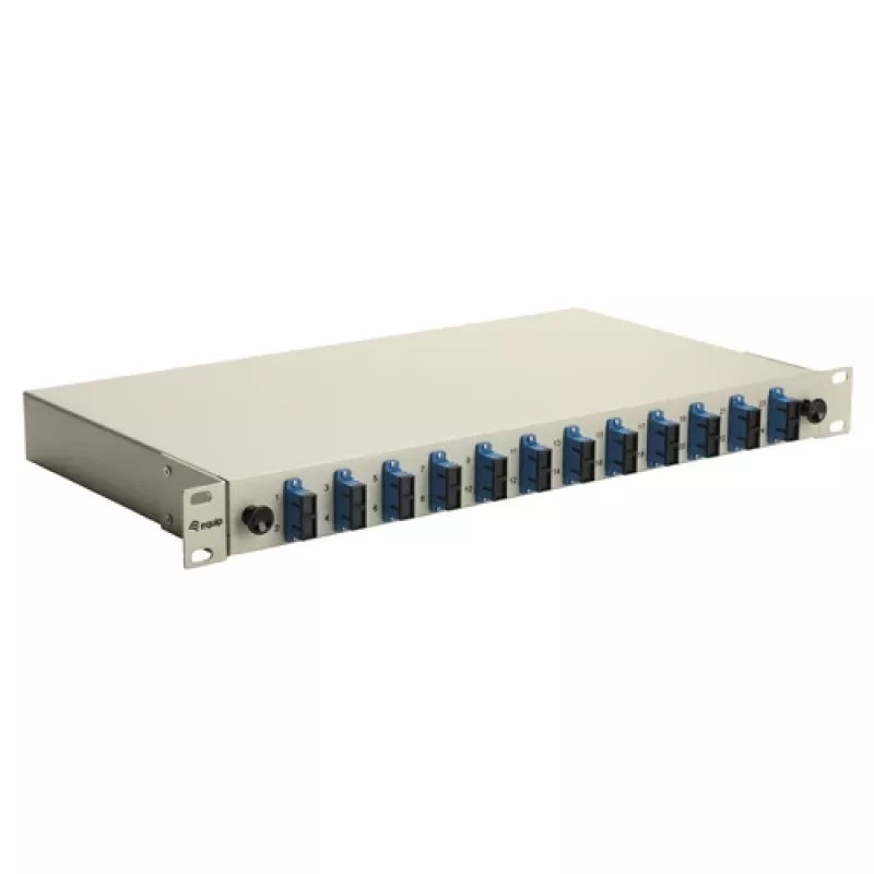 Equip 591911 12-Port SC Duplex Fiber Optic Splice Box, OS2, 1U, Fully Equipped, Grey