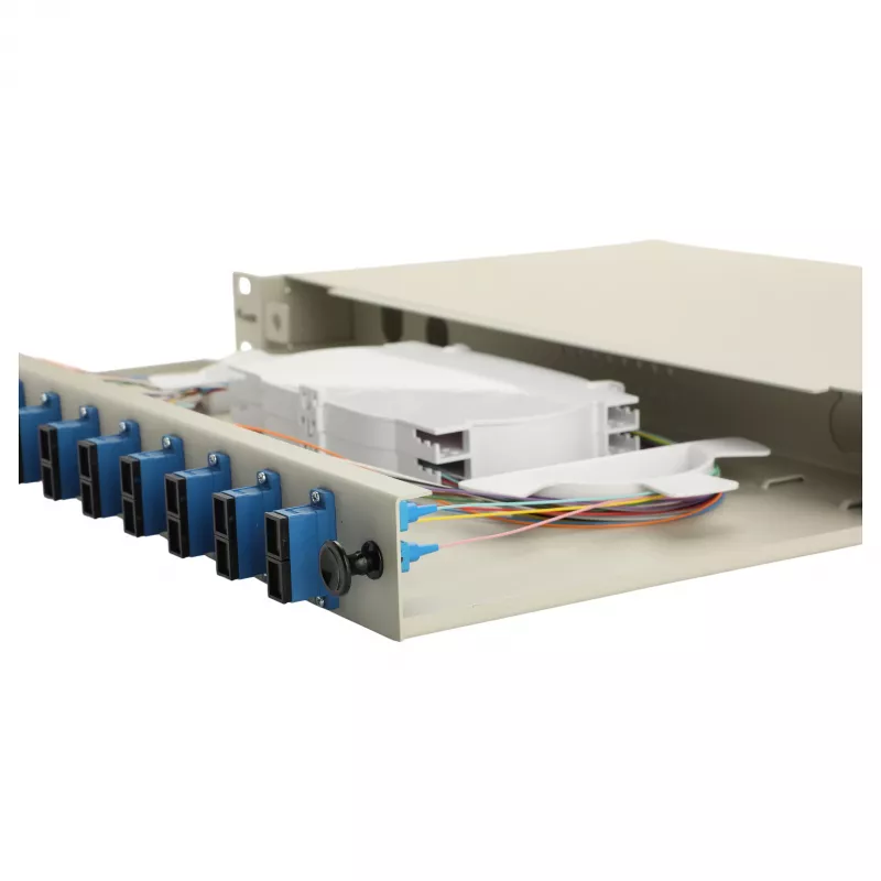 Equip 591911 12-Port SC Duplex Fiber Optic Splice Box, OS2, 1U, Fully Equipped, Grey