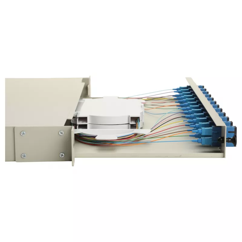 Equip 591911 12-Port SC Duplex Fiber Optic Splice Box, OS2, 1U, Fully Equipped, Grey