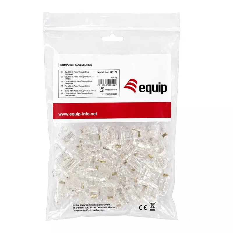 Equip Cat6 RJ45 UTP Unshielded Connector Kit (100 Pieces) - Transparent