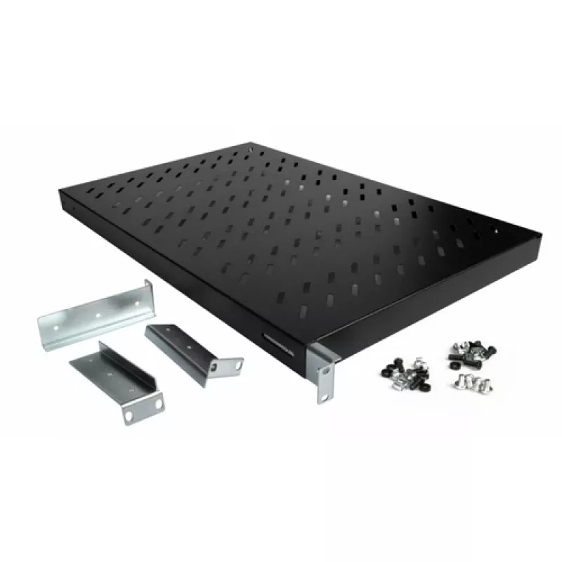 Equip EZVS-19-1-10-B 19 inch 1U Fixed Rack Shelf, 1000 mm Depth, Black – Heavy-Duty Steel, 100 kg Capacity