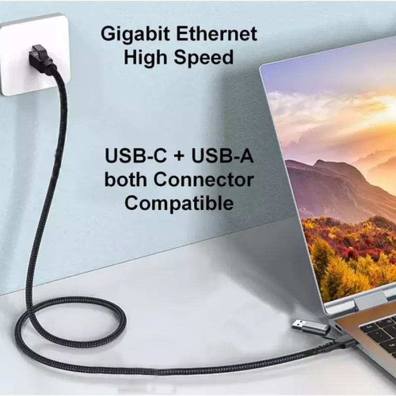 EQUIP GigaBit USB-C+A to RJ45 Adapter, Black