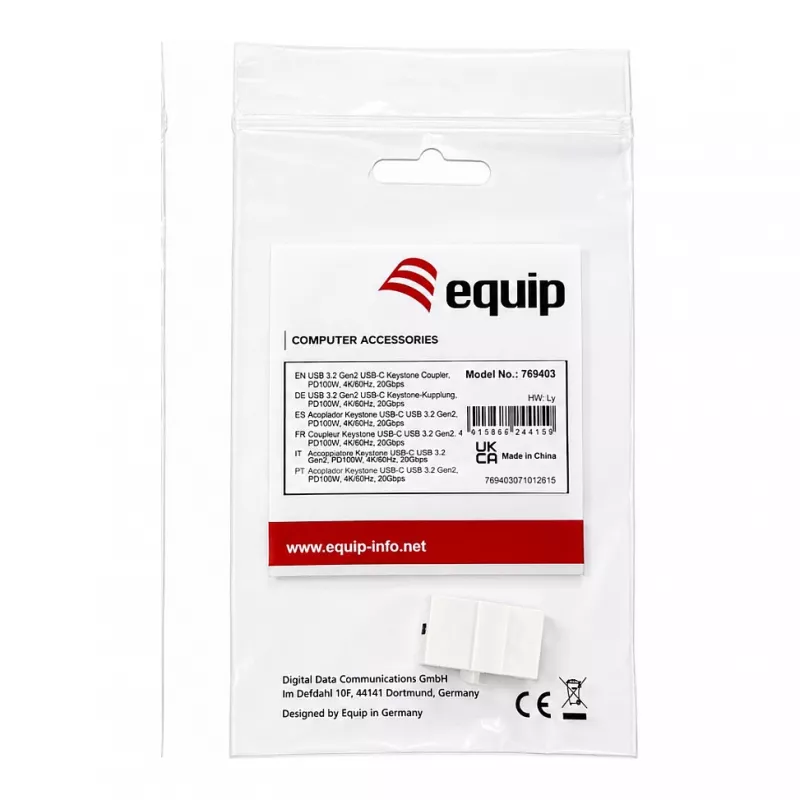 Equip Keystone Coupler USB 3.2 Gen 2 USB-C to USB-C Female to Female, White