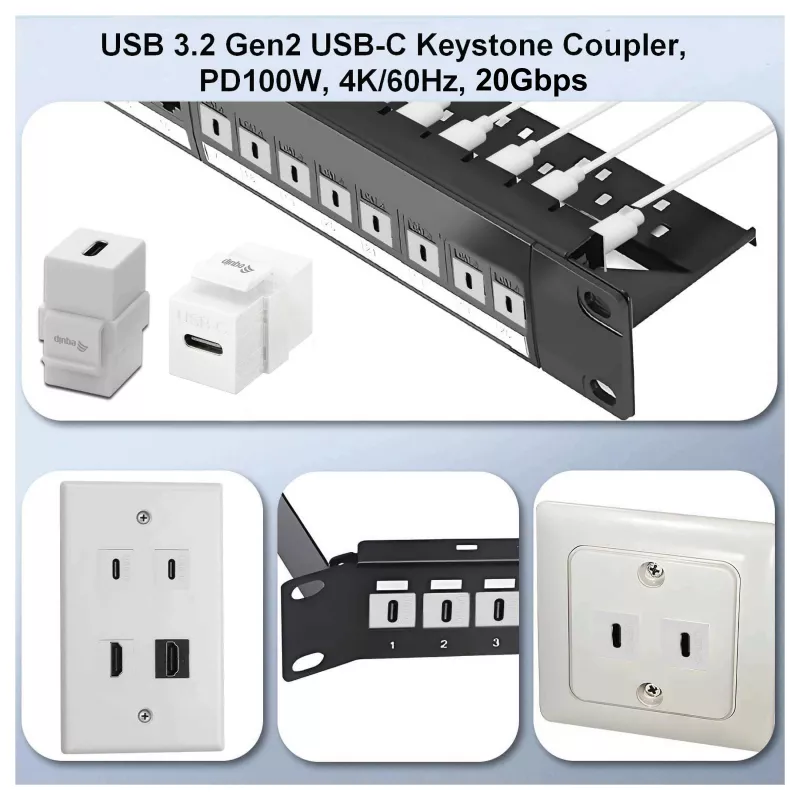 Equip Keystone Coupler USB 3.2 Gen 2 USB-C to USB-C Female to Female, White