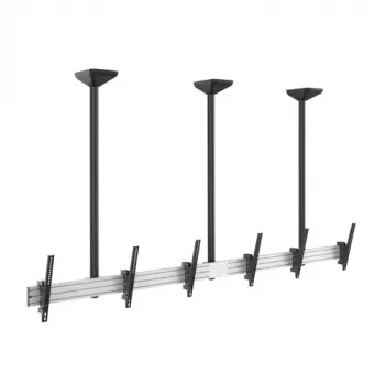 EQUIP Pro Triple Monitor Ceiling Mount for 45-50 inch Screens, Full-Motion Articulating Arms, VESA 75/100, 8kg per Display, Black/Silver