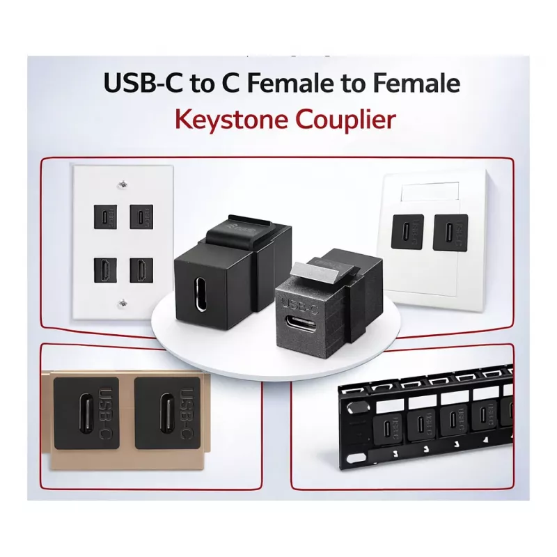 Equip USB-C Keystone Coupler, USB 3.2 Gen 2, USB-C Female to Female, Black