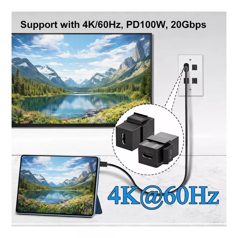 Equip USB-C Keystone Coupler, USB 3.2 Gen 2, USB-C Female to Female, Black