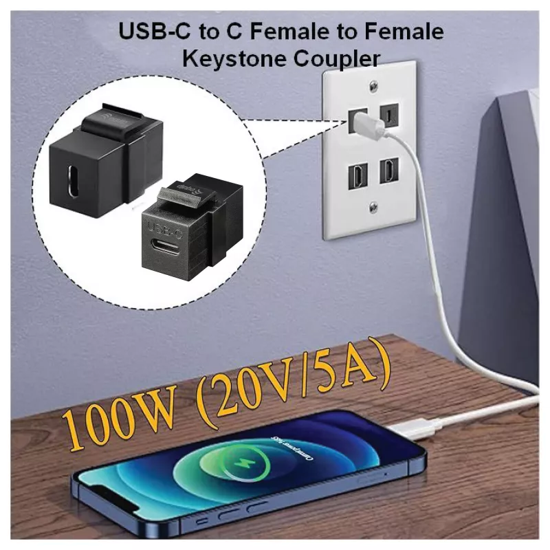 Equip USB-C Keystone Coupler, USB 3.2 Gen 2, USB-C Female to Female, Black