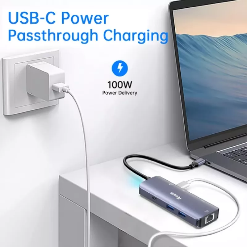 EQUIP USB-C Multiport Adapter, 2x HDMI, RJ45, 2x USB-A, USB-C PD 100W, Grey
