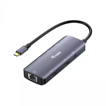 EQUIP USB-C Multiport Adapter, 2x HDMI, RJ45, 2x USB-A, USB-C PD 100W, Grey