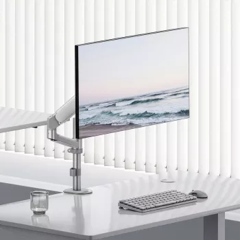 ERGO OFFICE ER-691 W Gas Spring Desk Mount for 17-32 inch Monitors up to 10 kg, Matte White
