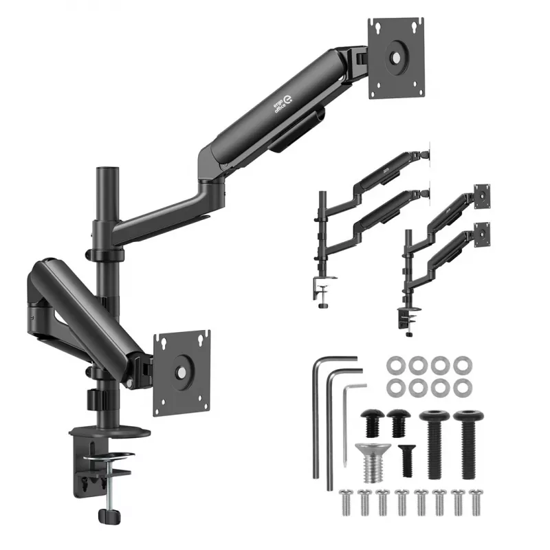 ERGO OFFICE ER-692 B Dual Monitor Desk Mount, Gas Spring Arm, Fits 17-32 inch, 1-10 kg per Arm, Matte Black