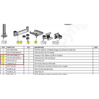 Ergonomic Solutions HMSHOST-INT5-02 Swingarm AP2 Printer Mounting Kit with Cable Clip SP2, Lock Ring and Printer Plate for Epson TM-P1200, Black