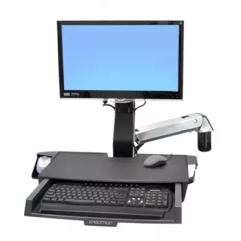 Ergotron 45-260-026 Track Mount Kit, Height-Adjustable Monitor Mount with Keyboard Tray, Pull-Out Mouse Tray, Wrist Rest and Barcode Scanner Holder, Fits up to 24 inch LCD, VESA 75/100mm, Polished Aluminum