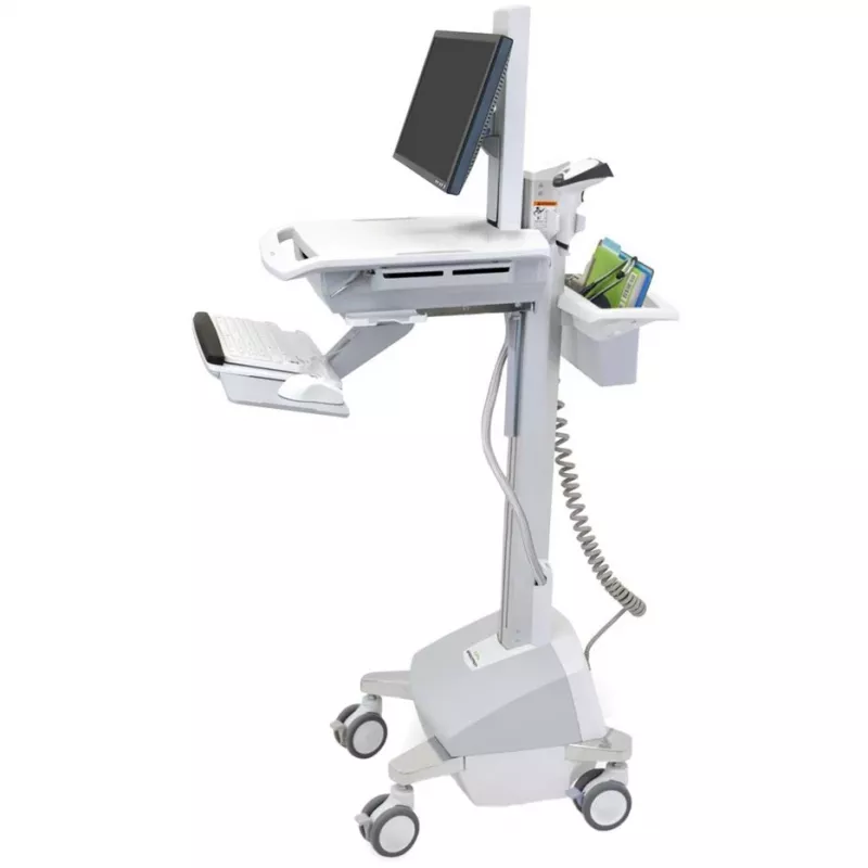 Ergotron Mobile Medical Workstation Cart for LCD Display / PC Equipment - LiFe Battery Powered, EU - Medical - Plastic, Aluminum, Galvanized Steel - Grey, White, Polished Aluminum - Screen Size: Up to 22 Inches