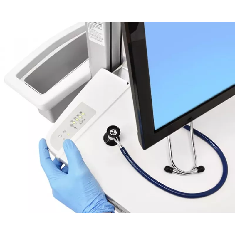 Ergotron Mobile Medical Workstation Cart for LCD Display / PC Equipment - LiFe Battery Powered, EU - Medical - Plastic, Aluminum, Galvanized Steel - Grey, White, Polished Aluminum - Screen Size: Up to 22 Inches