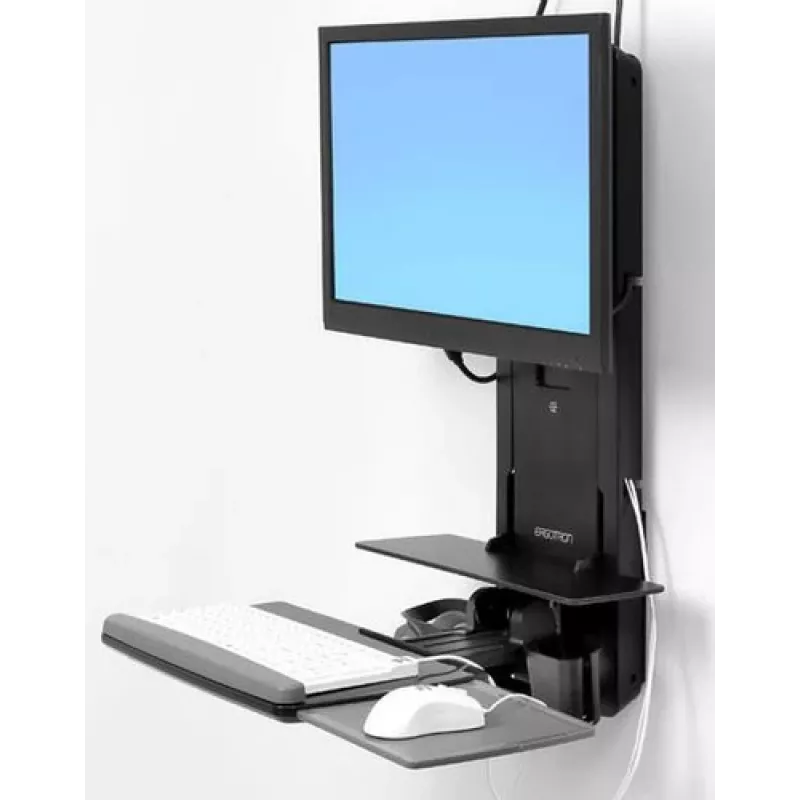 Ergotron Sit-Stand Vertical Lift, Patient Room - Mounting Kit (Wrist Rest, Mouse Holder, Vertical Adjustment Rail, Barcode Scanner Holder, Keyboard Tray, Monitor Arm, Pull-out Mouse Tray)