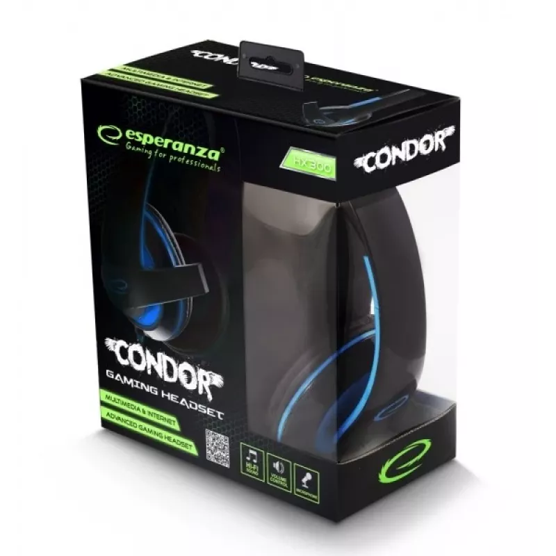 Esperanza EGH300B Wired Gaming Headset with Microphone, Over-Ear, Black & Blue