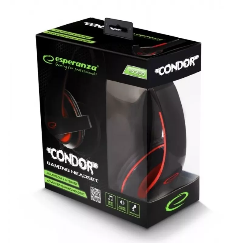 Esperanza EGH300R Wired Gaming Headset with Omnidirectional Boom Microphone, Black/Red