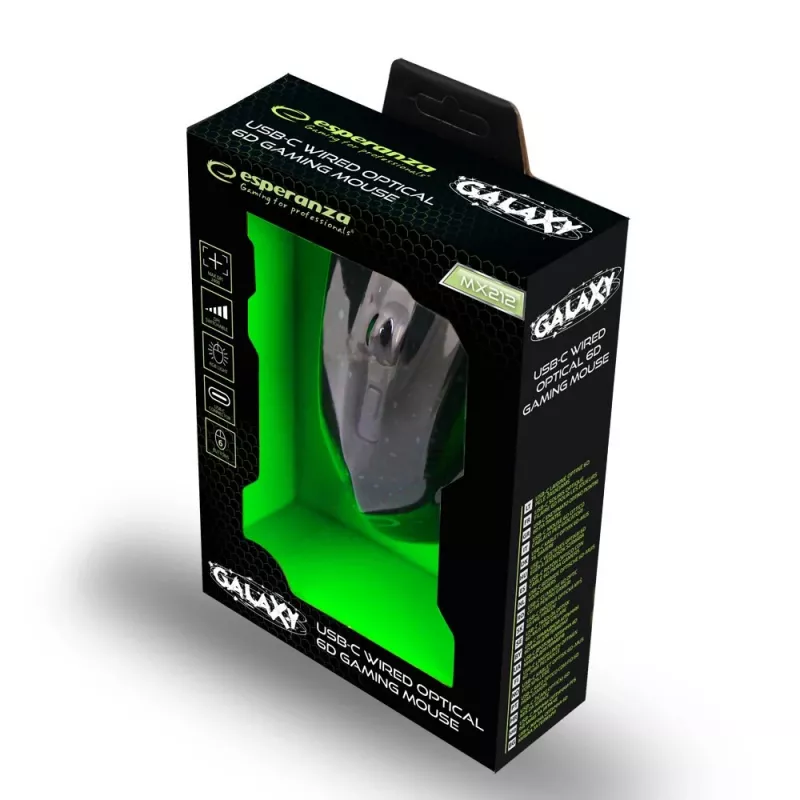 Esperanza EGM212 Wired Optical Gaming Mouse, 2400 DPI, 6 Buttons, USB, Right-Handed, Black