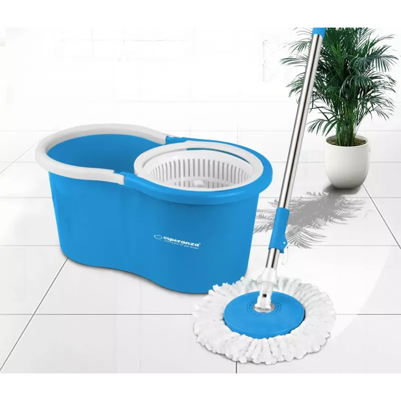 Esperanza EHS005 Rotary Mop System with Spin Wringer, Telescopic Handle, 6L Bucket, 2 Microfiber Heads, Green/Grey