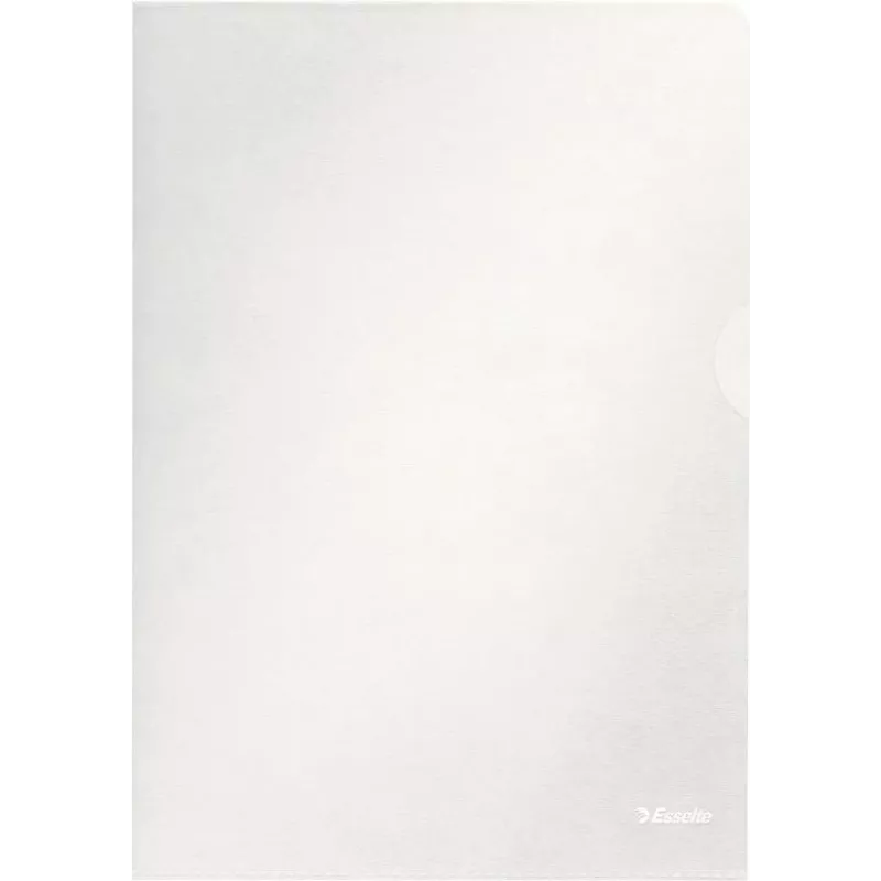 Esselte Standard A4 Document Sleeves, Polypropylene, Grained, 0.12 mm, Open Top and Side, Document Safe, Thumb Cut-out, Pack of 100 54832
