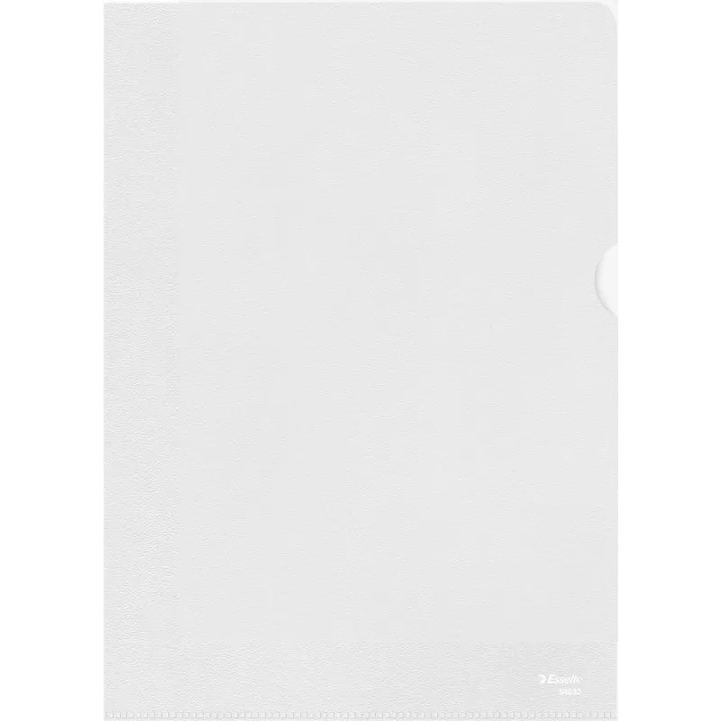 Esselte Standard A4 Document Sleeves, Polypropylene, Grained, 0.12 mm, Open Top and Side, Document Safe, Thumb Cut-out, Pack of 100 54832