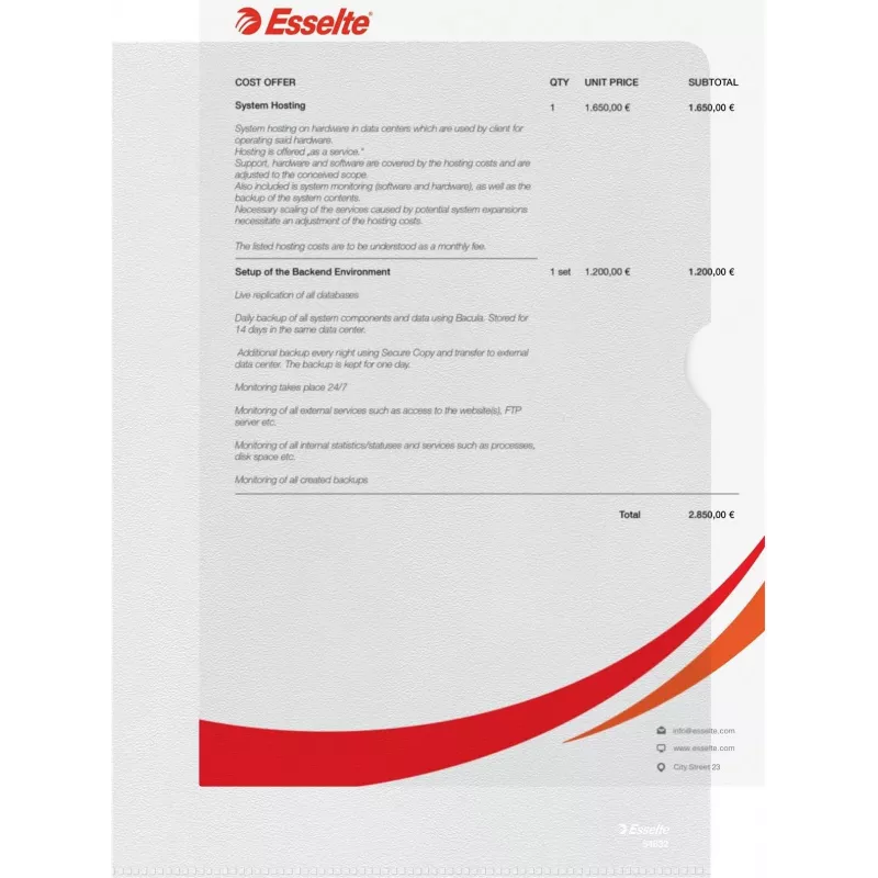 Esselte Standard A4 Document Sleeves, Polypropylene, Grained, 0.12 mm, Open Top and Side, Document Safe, Thumb Cut-out, Pack of 100 54832