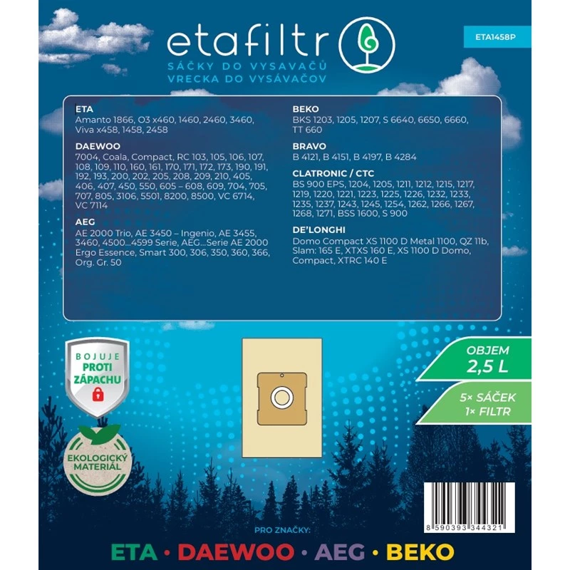 ETA Dust Bags for ETA, Daewoo, AEG and Beko Vacuum Cleaners - 5 Pack (Brown) | ETA1458P