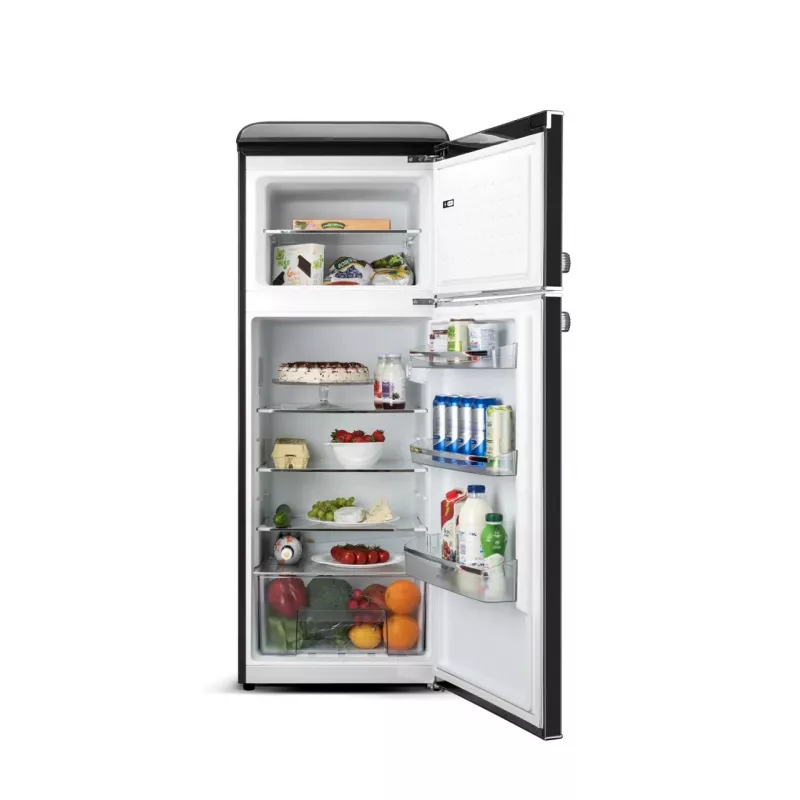 ETA Storio Retro Combi Refrigerator Freezer, 215L Total, 170L Fridge, 45L Freezer, Freestanding, Black, Energy Class E, 38dB