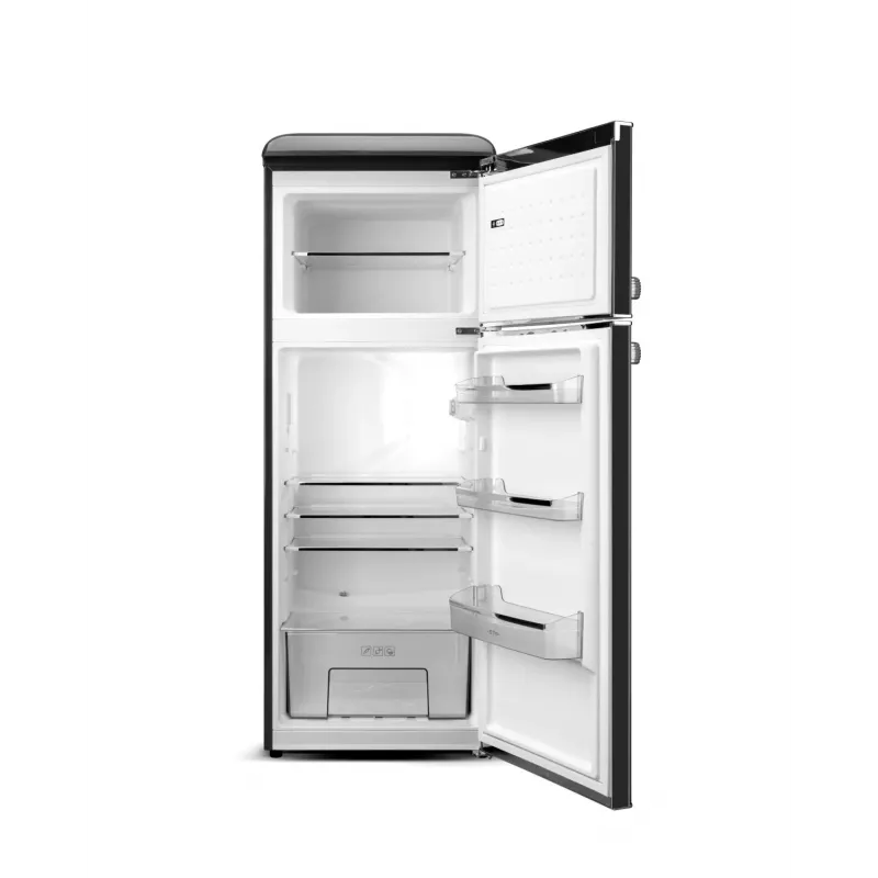 ETA Storio Retro Combi Refrigerator Freezer, 215L Total, 170L Fridge, 45L Freezer, Freestanding, Black, Energy Class E, 38dB