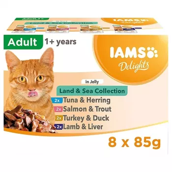 EUKANUBA IAMS DELIGHTS Land & Sea Collection in Jelly – Wet Cat Food – 8x85g