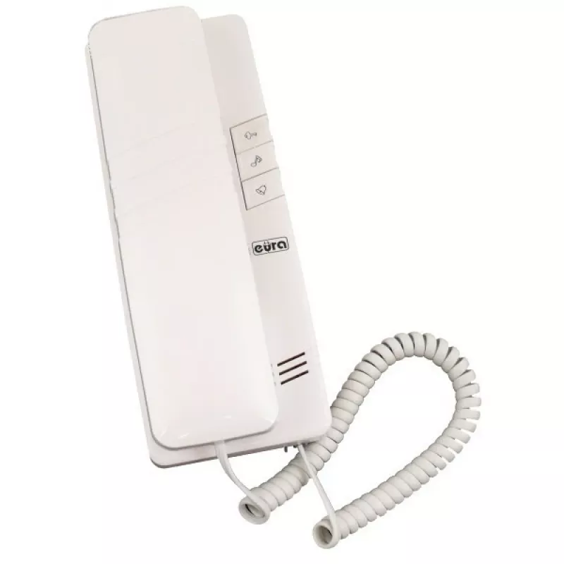 EURA ADP-44A3 (RL-3203D) Audio Intercom System - 2-Wire, Single-Family, White Indoor Unit, Silver Outdoor Panel