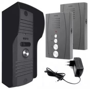 EURA ADP-51A3 DIFESA Audio Door Phone Kit - 1-Family, 2 Handsets, Intercom, Graphite