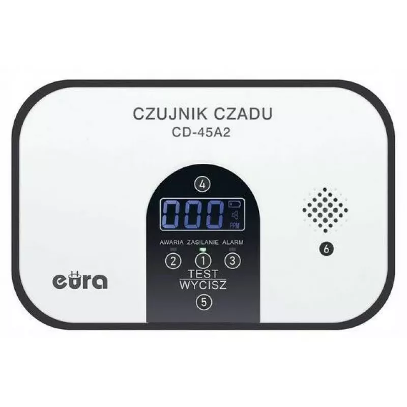 EURA CD-45A2 Freestanding Carbon Monoxide Detector, Battery-Powered, LCD Display
