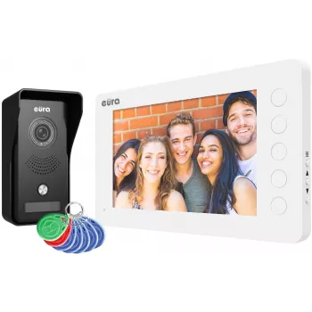 EURA VDP-76A3 7-inch Wired Video Door Phone with Monitor, White