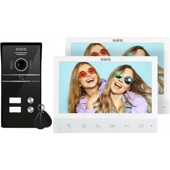 EURA VDP-80C5 Dual-Family Video Intercom System, White, 2x 7 inch LCD, FHD, 1080p Camera, RFID Reader, Surface-Mounted