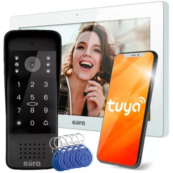 EURA VDP-86A3 10-Inch White Video Intercom with Tuya Smart App, 2MP Camera, 2 Relay Outputs