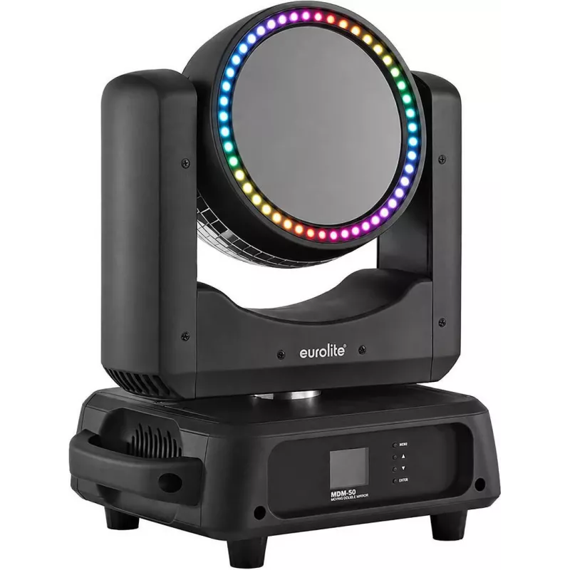 EUROLITE MDM-50 Moving Double Mirror Effect Light with 10-Color and 10-Gobo Wheels, 4-Channel DMX, Sound Active, 230V, 280W 51918900