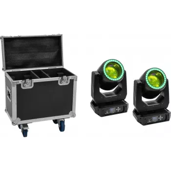 EUROLITE Set 2x LED TMH-B120 Hypno Moving-Head Beam + Flightcase with Wheels